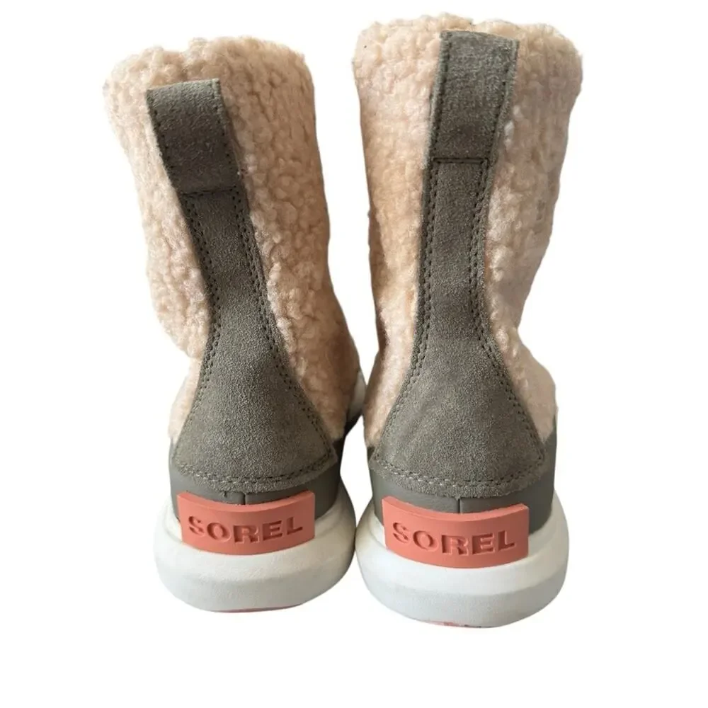 Sorel Youth Explorer II Joan Cozy Sherpa Lace Up Winter Boot Natural Green Sz 6